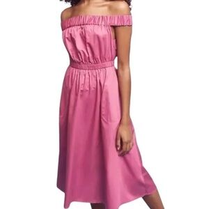 Anthropologie Maeve Mona Off Shoulder Midi Dress, Shirred Bodice, Pink/Purple,SP